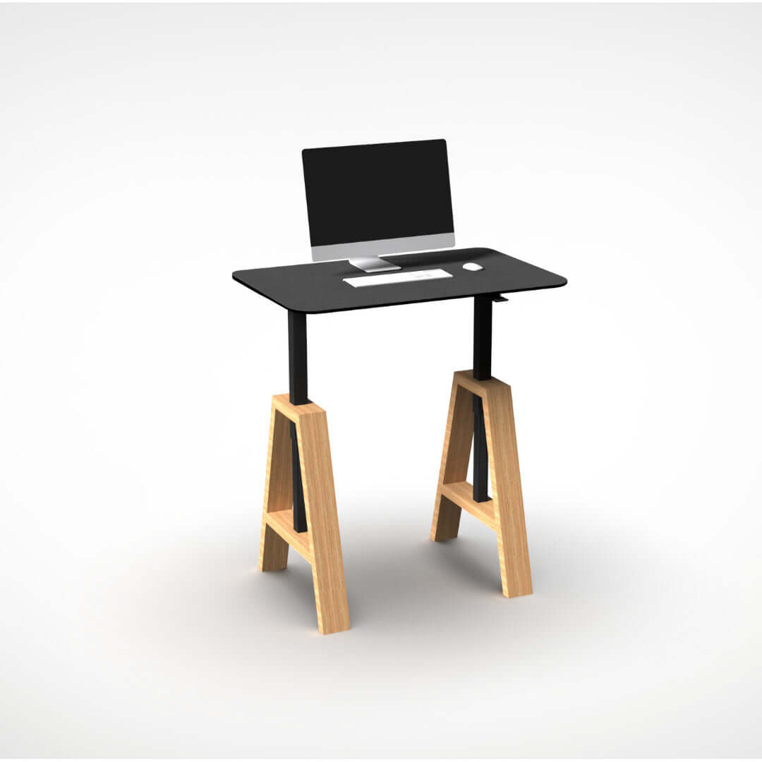 Standing desk wood modern home office with Apple computer